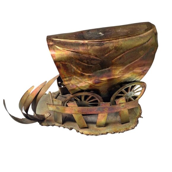 Mixed Metal Covered Wagon Copper Colored Art Decor Sculpture Tin Western Oregon - Picture 4 of 10